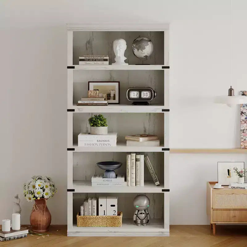 Libreria a 5 ripiani, stile rustico, vari colori e dimensioni