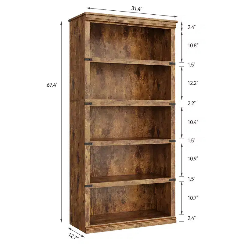 Libreria a 5 ripiani, stile rustico, vari colori e dimensioni
