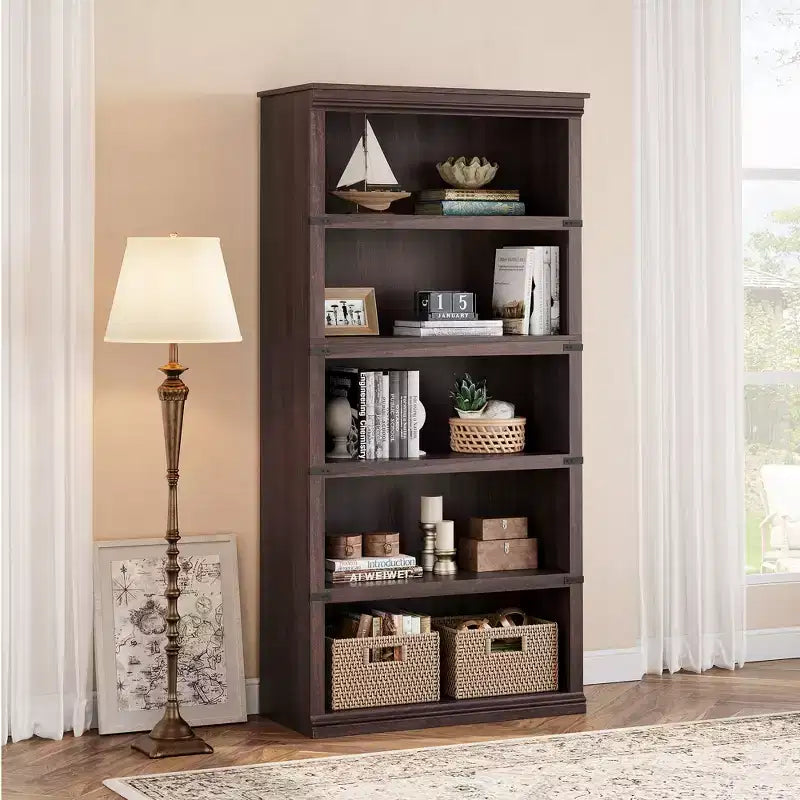 Libreria a 5 ripiani, stile rustico, vari colori e dimensioni
