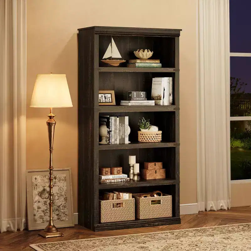 Libreria a 5 ripiani, stile rustico, vari colori e dimensioni