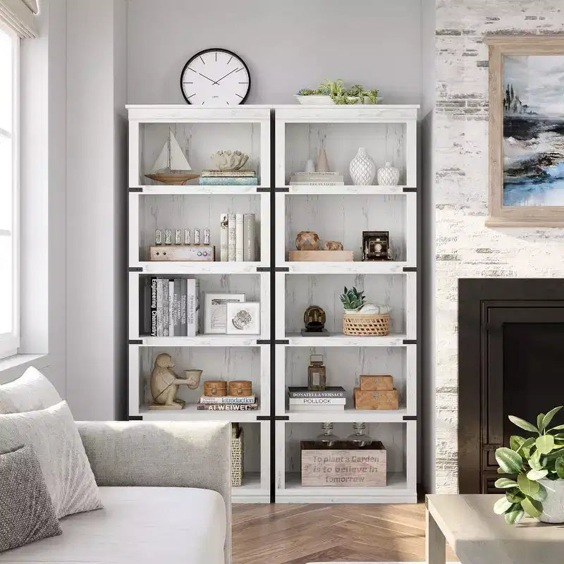 Libreria a 5 ripiani, stile rustico, vari colori e dimensioni
