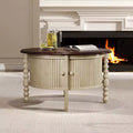Vintage Oval/Round Coffee Table Cocktail Table Accent Table Sofa Side Table Center Table with Drawer/Sliding Door, Walnut/Beige+Espresso-ModernLuxe