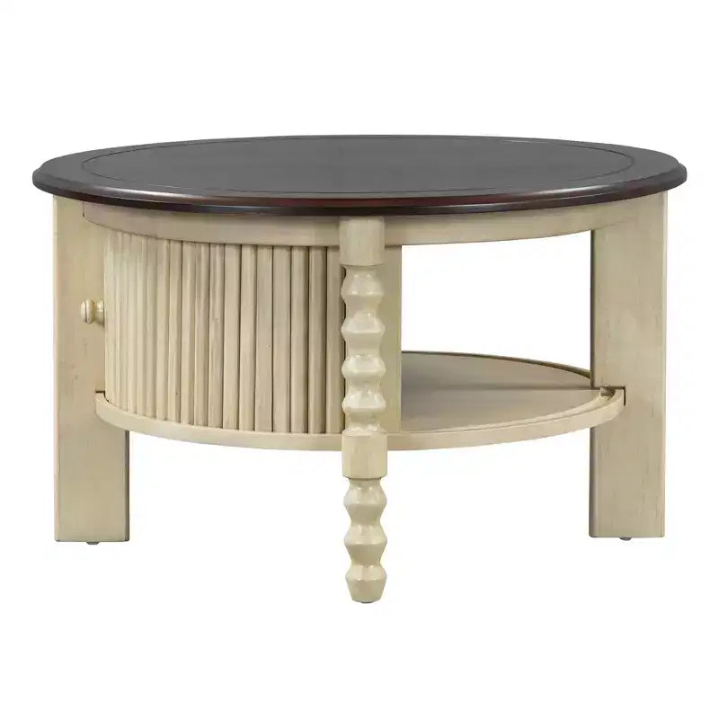 Tavolino da caffè vintage marrone e beige ovale/rotondo con cassetto, 2 misure