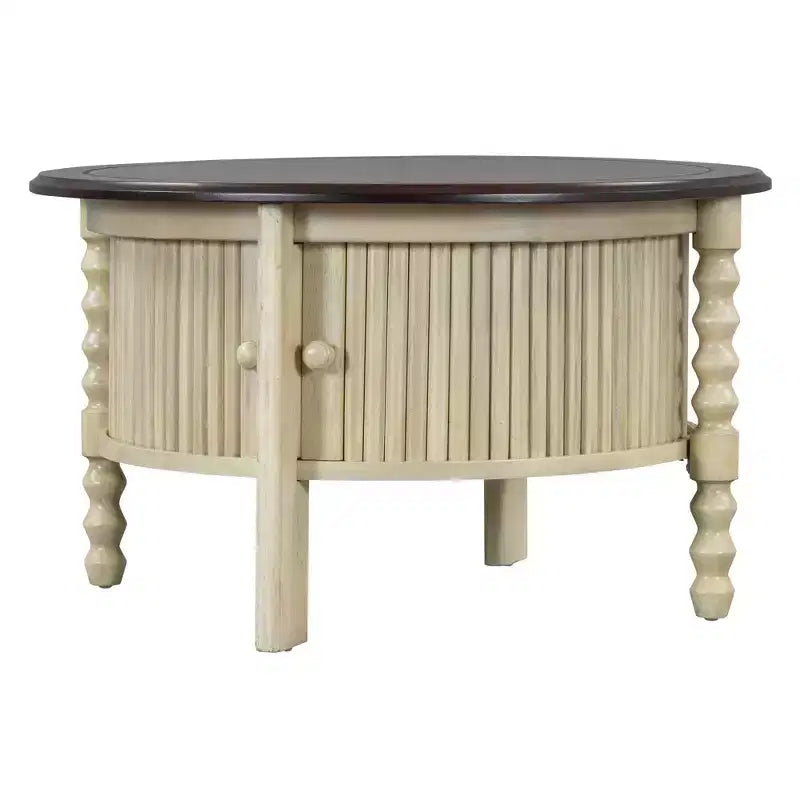 Tavolino da caffè vintage marrone e beige ovale/rotondo con cassetto, 2 misure