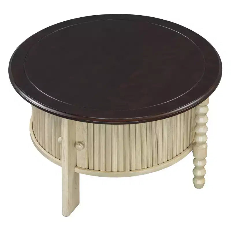 Tavolino da caffè vintage marrone e beige ovale/rotondo con cassetto, 2 misure
