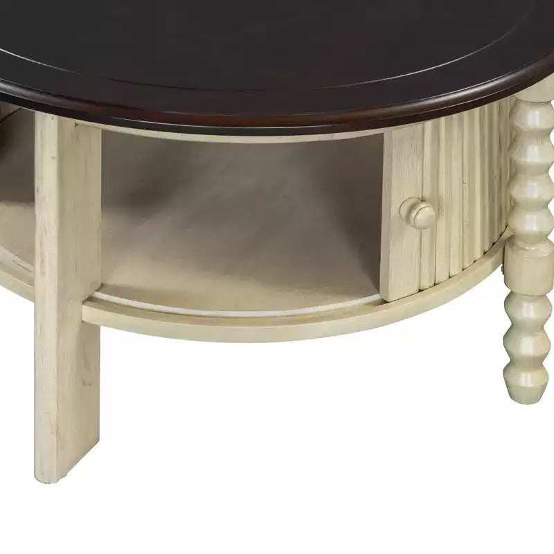 Tavolino da caffè vintage marrone e beige ovale/rotondo con cassetto, 2 misure