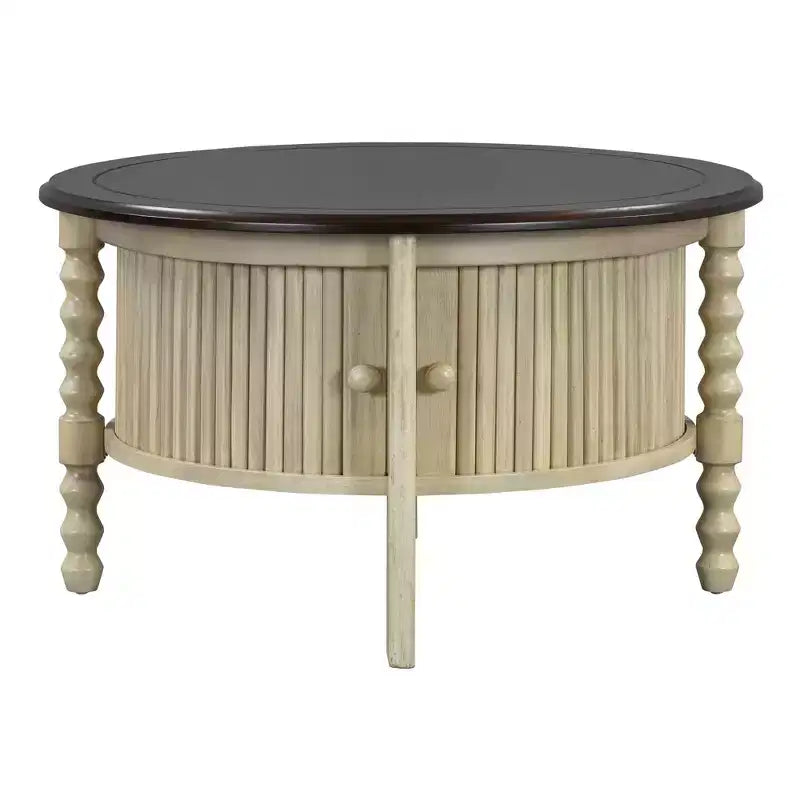 Tavolino da caffè vintage marrone e beige ovale/rotondo con cassetto, 2 misure
