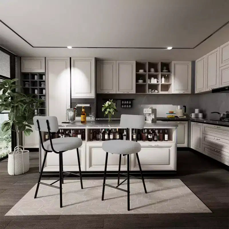 Sgabelli da bancone rotondi imbottiti con schienale, set da 2 o 4, Beige/Grigio