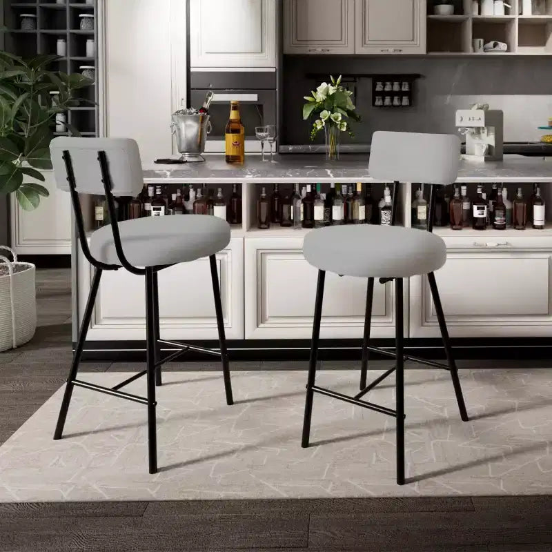 Sgabelli da bancone rotondi imbottiti con schienale, set da 2 o 4, Beige/Grigio
