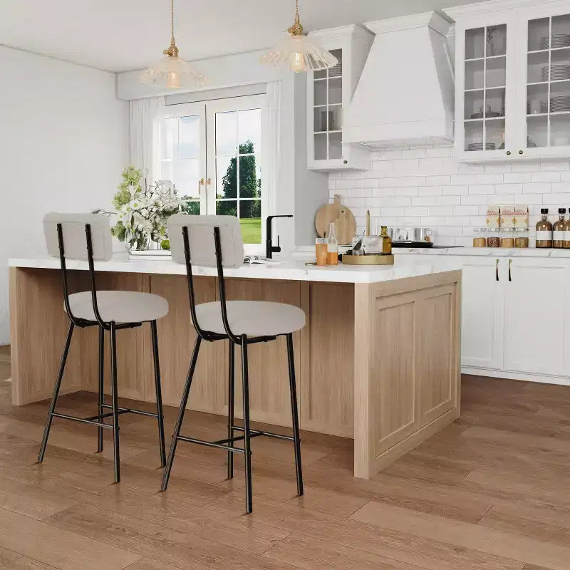 Sgabelli da bancone rotondi imbottiti con schienale, set da 2 o 4, Beige/Grigio