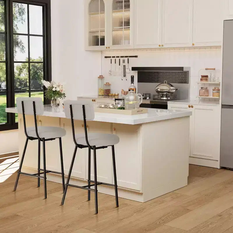 Sgabelli da bancone rotondi imbottiti con schienale, set da 2 o 4, Beige/Grigio