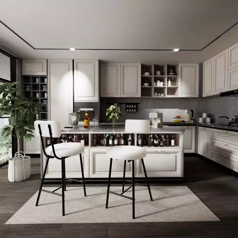 Sgabelli da bancone rotondi imbottiti con schienale, set da 2 o 4, Beige/Grigio