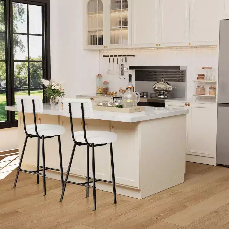 Sgabelli da bancone rotondi imbottiti con schienale, set da 2 o 4, Beige/Grigio