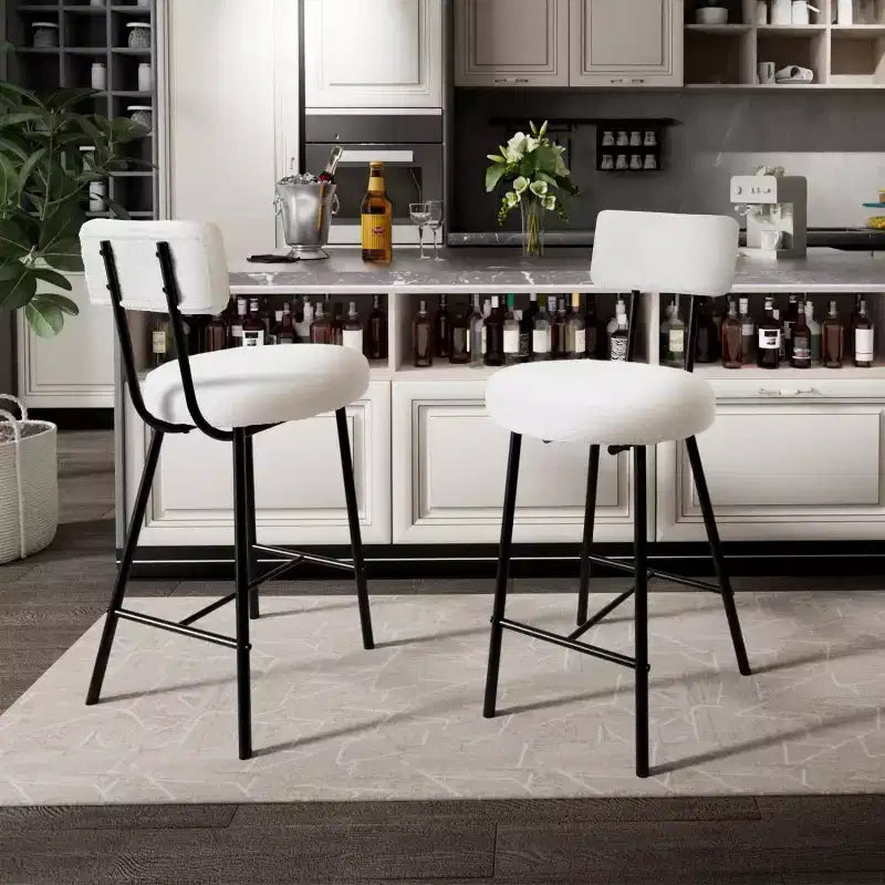 Sgabelli da bancone rotondi imbottiti con schienale, set da 2 o 4, Beige/Grigio