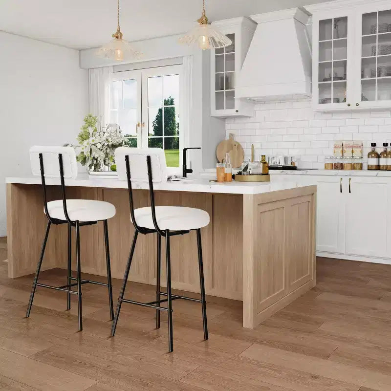 Sgabelli da bancone rotondi imbottiti con schienale, set da 2 o 4, Beige/Grigio