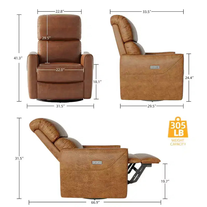 Poltrona reclinabile girevole e a dondolo con supporto lombare, in similpelle, 1 posto – Beige / Marrone