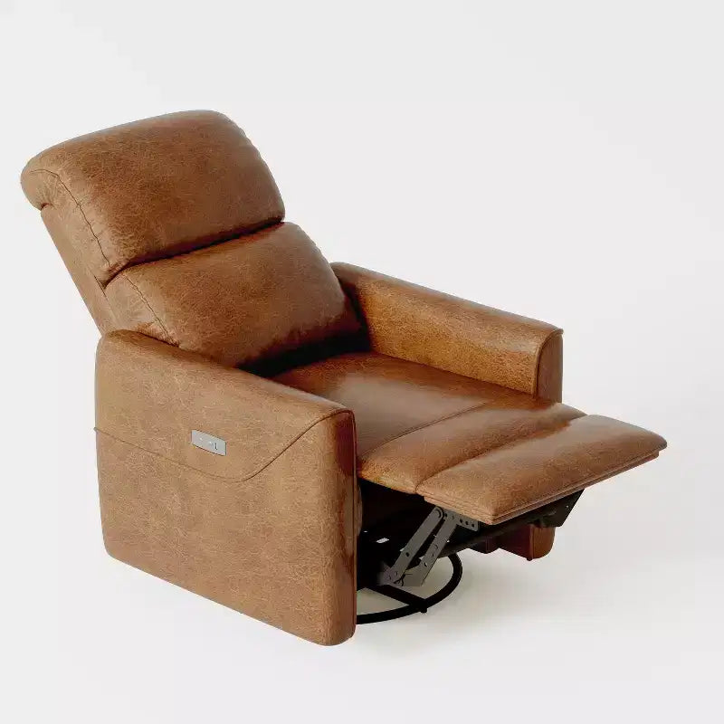 Poltrona reclinabile girevole e a dondolo con supporto lombare, in similpelle, 1 posto – Beige / Marrone