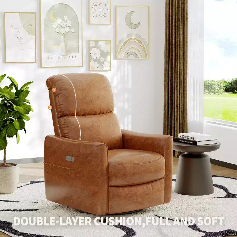 Poltrona reclinabile girevole e a dondolo con supporto lombare, in similpelle, 1 posto – Beige / Marrone