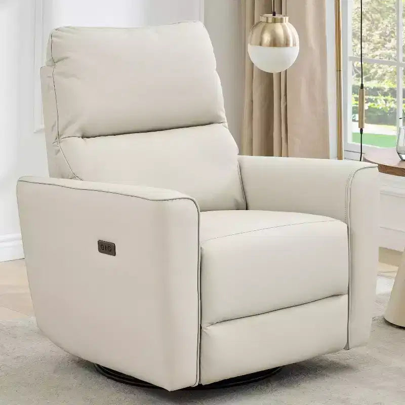 Poltrona reclinabile girevole e a dondolo con supporto lombare, in similpelle, 1 posto – Beige / Marrone