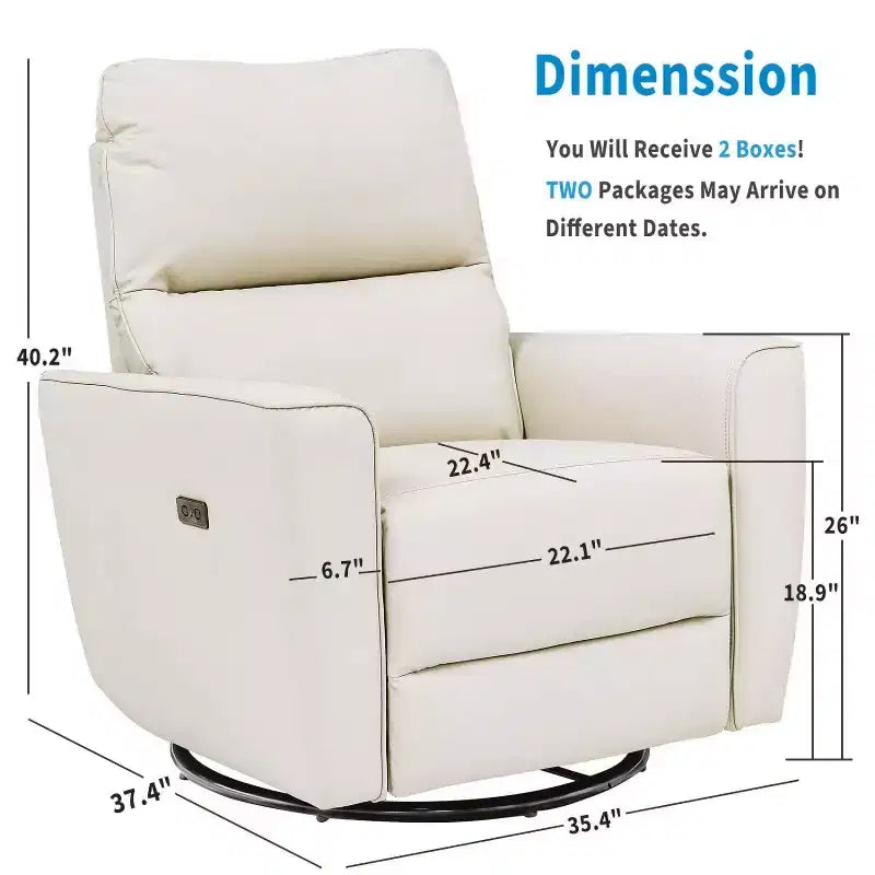 Poltrona reclinabile girevole e a dondolo con supporto lombare, in similpelle, 1 posto – Beige / Marrone