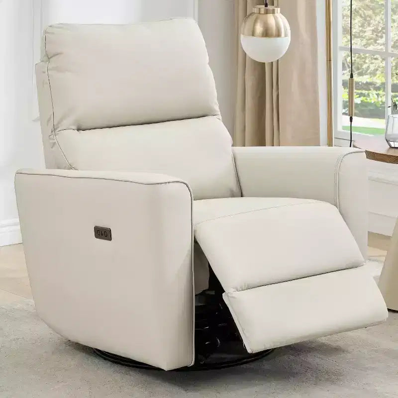 Poltrona reclinabile girevole e a dondolo con supporto lombare, in similpelle, 1 posto – Beige / Marrone