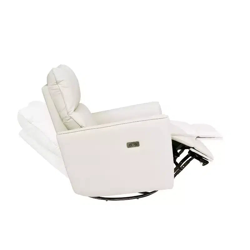 Poltrona reclinabile girevole e a dondolo con supporto lombare, in similpelle, 1 posto – Beige / Marrone