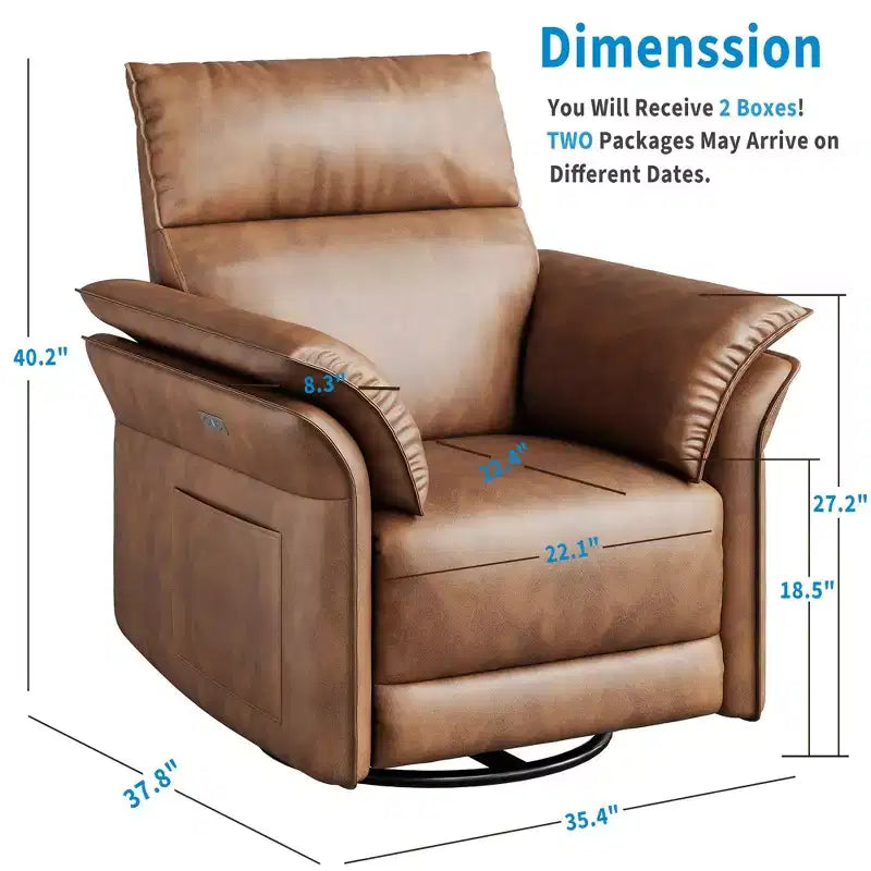 Poltrona reclinabile girevole e a dondolo Power Glider, in pelle PU, 1 posto, porta di ricarica USB, tasche laterali