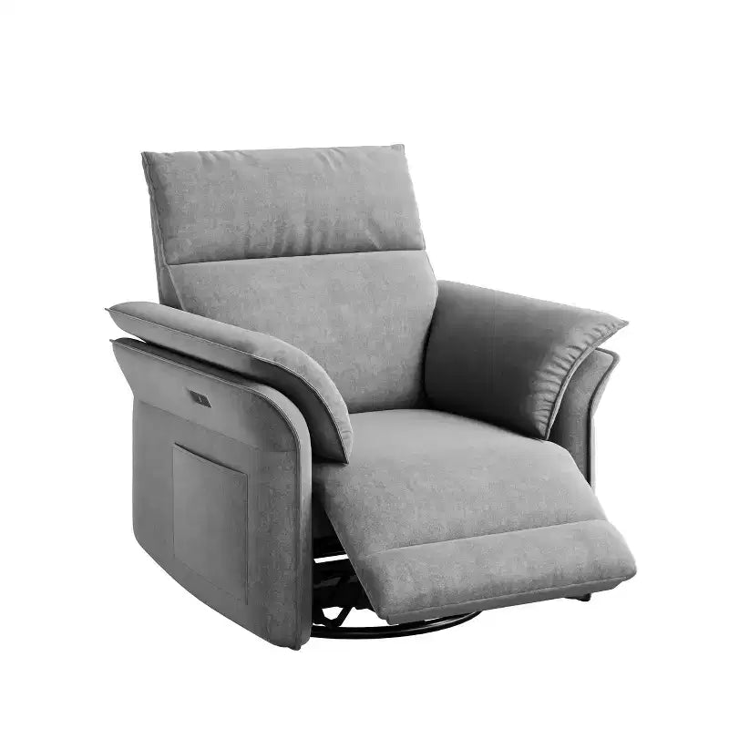 Poltrona reclinabile girevole e a dondolo Power Glider, in pelle PU, 1 posto, porta di ricarica USB, tasche laterali