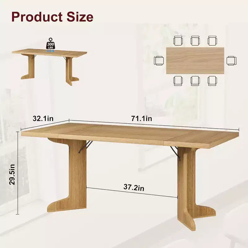 Tavolo da pranzo da 71" per 6-8 persone, tavolo da pranzo moderno con gambe in legno uniche, senza sedie