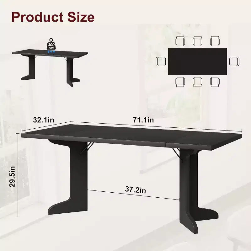 Tavolo da pranzo da 71" per 6-8 persone, tavolo da pranzo moderno con gambe in legno uniche, senza sedie
