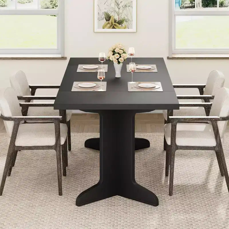 Tavolo da pranzo da 71" per 6-8 persone, tavolo da pranzo moderno con gambe in legno uniche, senza sedie