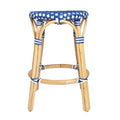 HomeRoots 24 Blue and White and Wood Brown Heavy Duty Rattan Backless Counter Height Bar Chair