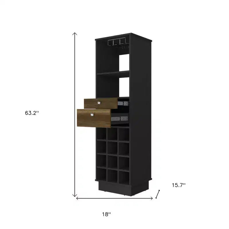 Mobile bar nero con 2 cassetti e 1 ripiano