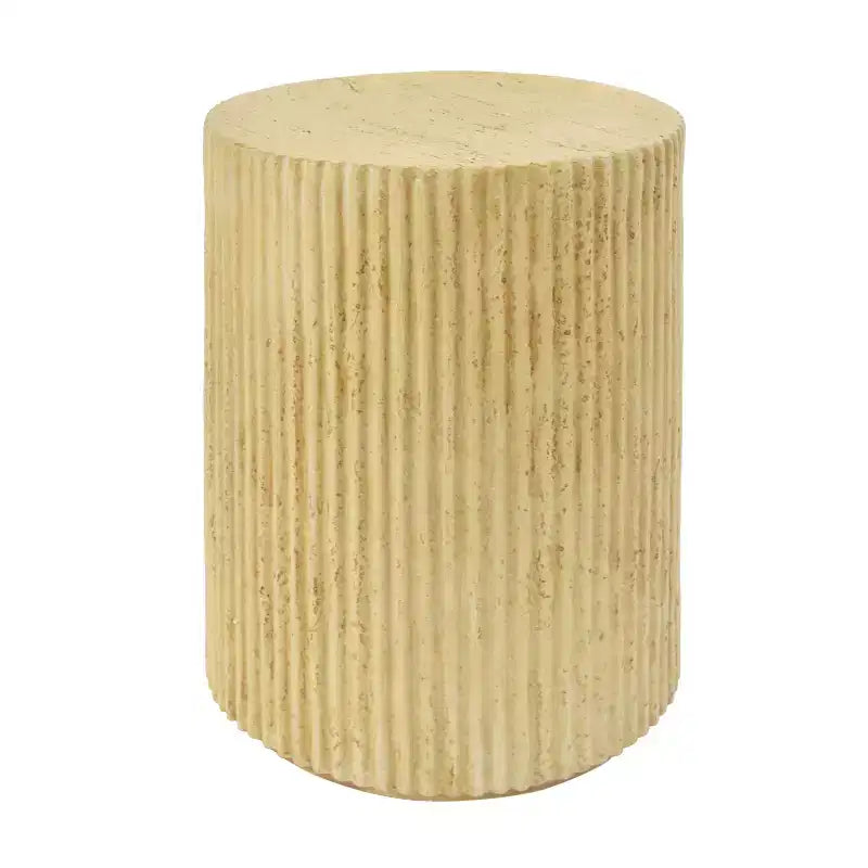 Tavolino rotondo marrone a piedistallo, texture effetto legno, 1 pezzo