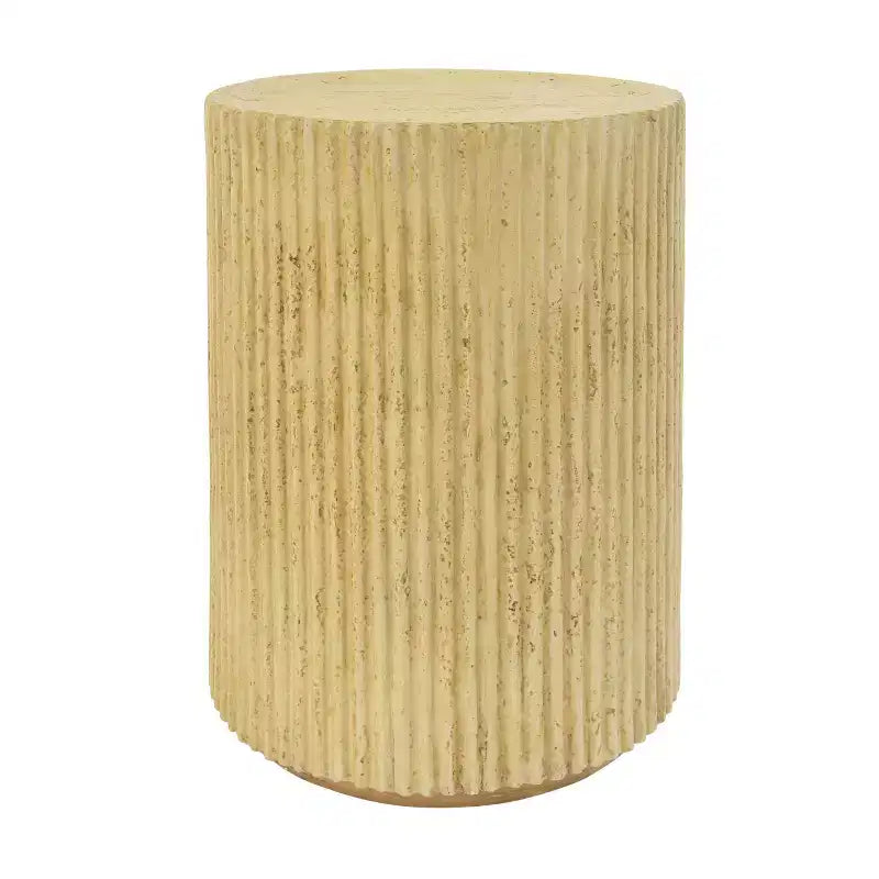 Tavolino rotondo marrone a piedistallo, texture effetto legno, 1 pezzo