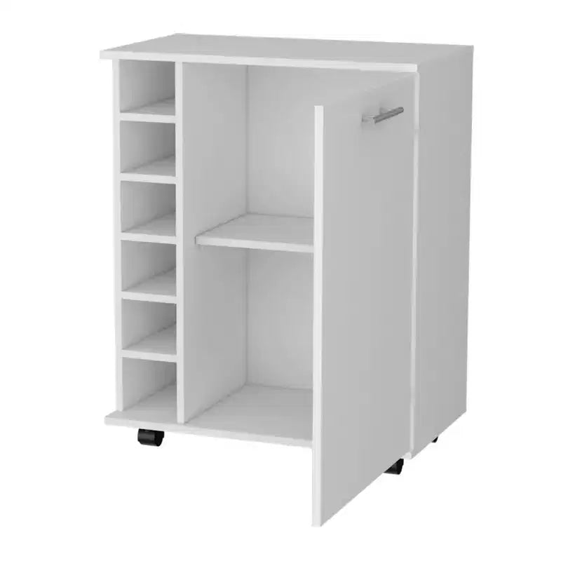 Carrello Bar Bianco con Porta Bottiglie, Posti a Sedere per 1-2 Persone