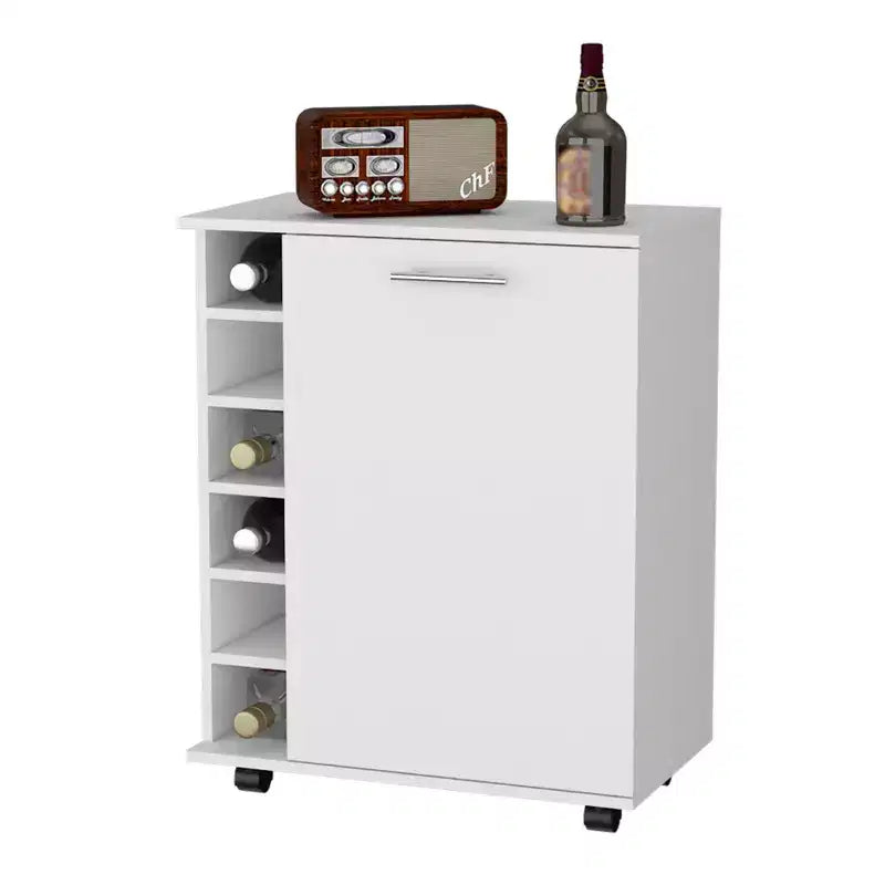 Carrello Bar Bianco con Porta Bottiglie, Posti a Sedere per 1-2 Persone