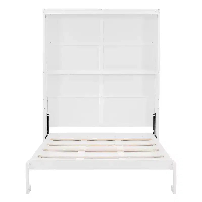 Letto a scomparsa matrimoniale Queen Size con mensole portaoggetti, Grigio/Bianco, Posti letto: 1