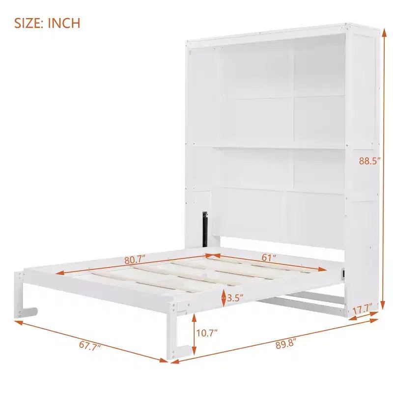 Letto a scomparsa matrimoniale Queen Size con mensole portaoggetti, Grigio/Bianco, Posti letto: 1