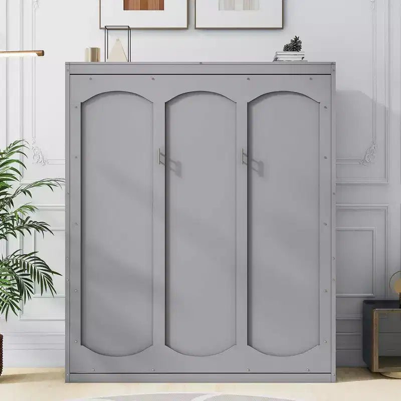 Letto a scomparsa matrimoniale Queen Size con mensole portaoggetti, Grigio/Bianco, Posti letto: 1
