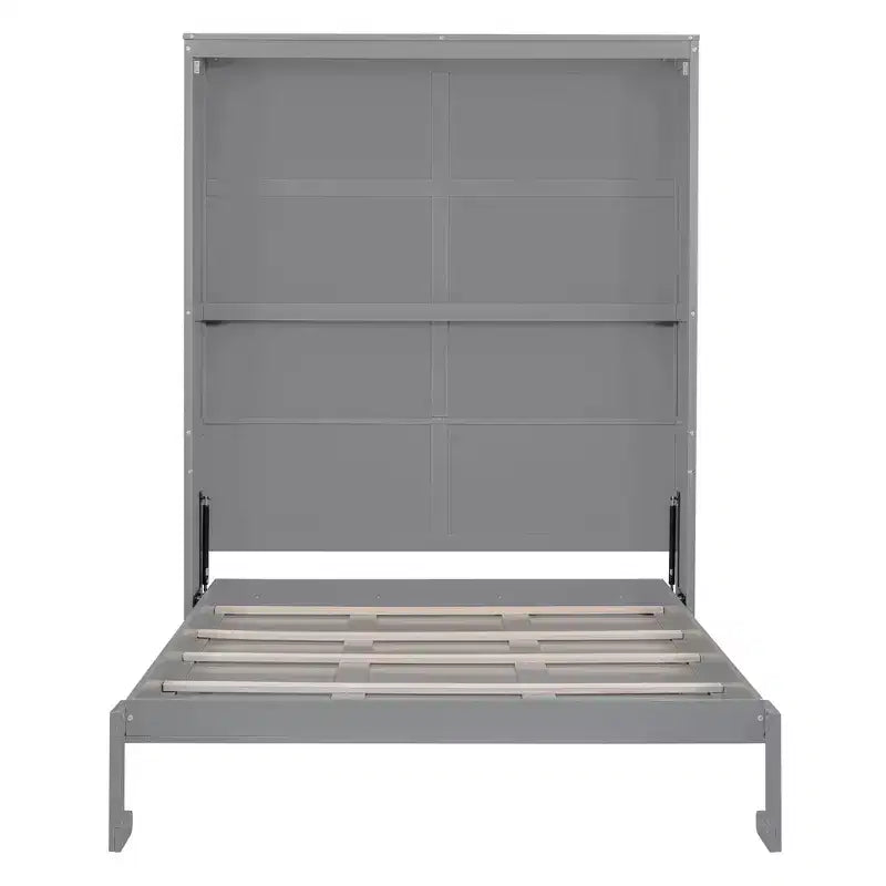 Letto a scomparsa matrimoniale Queen Size con mensole portaoggetti, Grigio/Bianco, Posti letto: 1