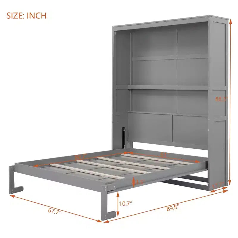 Letto a scomparsa matrimoniale Queen Size con mensole portaoggetti, Grigio/Bianco, Posti letto: 1