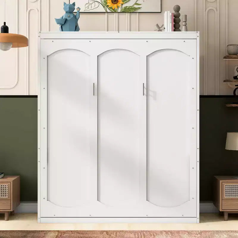 Letto a scomparsa matrimoniale Queen Size con mensole portaoggetti, Grigio/Bianco, Posti letto: 1