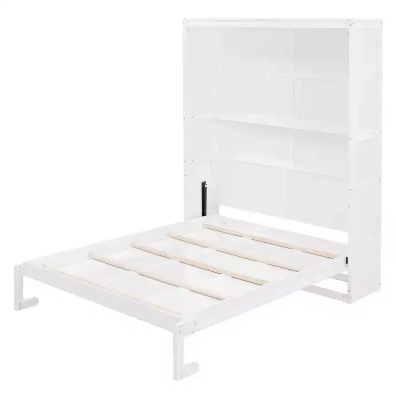 Letto a scomparsa matrimoniale Queen Size con mensole portaoggetti, Grigio/Bianco, Posti letto: 1
