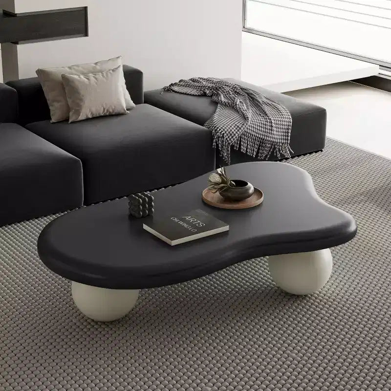 47 Cloud Coffee Table with Ball Legs, Modern Irregular Center Table for Living Room, Black