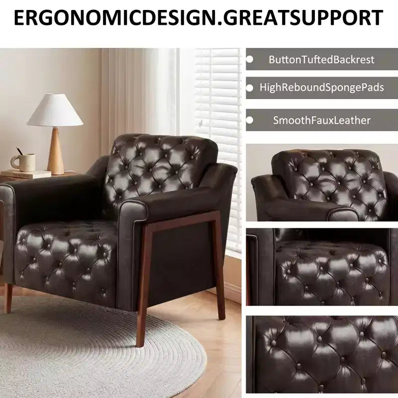 Poltrona d'accento in similpelle marrone, stile medievale, 1 posto a sedere