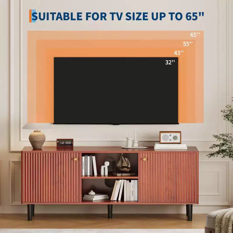 Mobile Porta TV da 55" per TV Fino a 65", Marrone/Verde, Mobile Media a 2 Ante Scanalato
