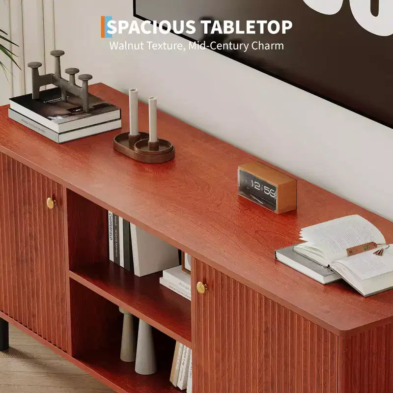 Mobile Porta TV da 55" per TV Fino a 65", Marrone/Verde, Mobile Media a 2 Ante Scanalato