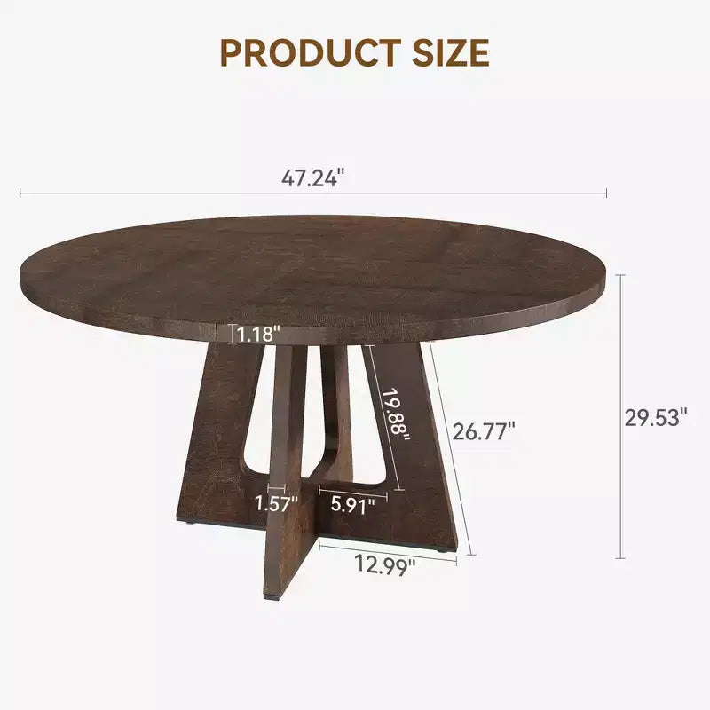 Tavolo da pranzo rotondo stile rustico 120 cm, MDF effetto legno, 4 posti