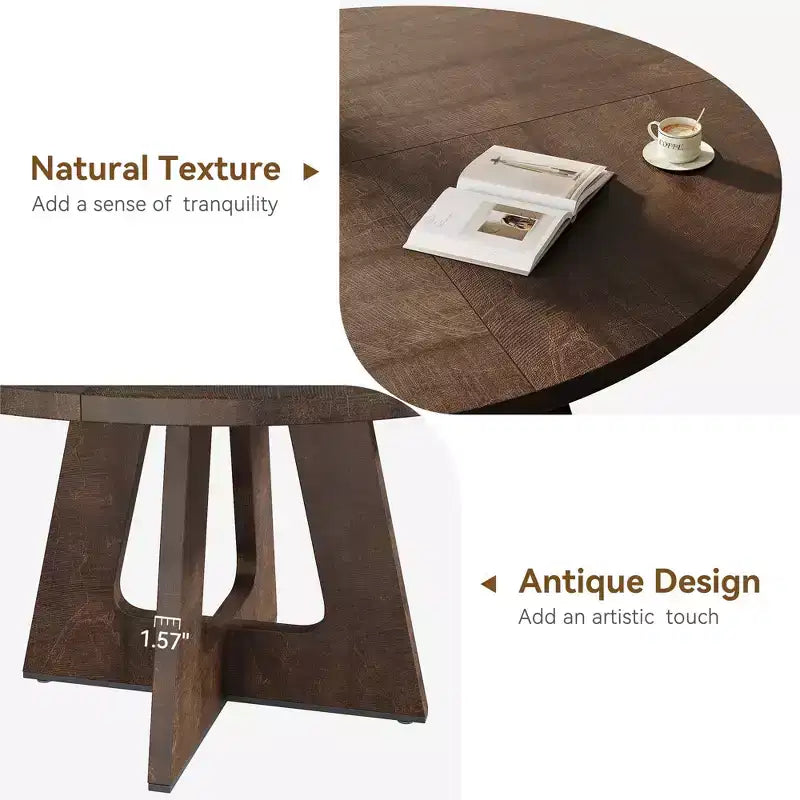 Tavolo da pranzo rotondo stile rustico 120 cm, MDF effetto legno, 4 posti